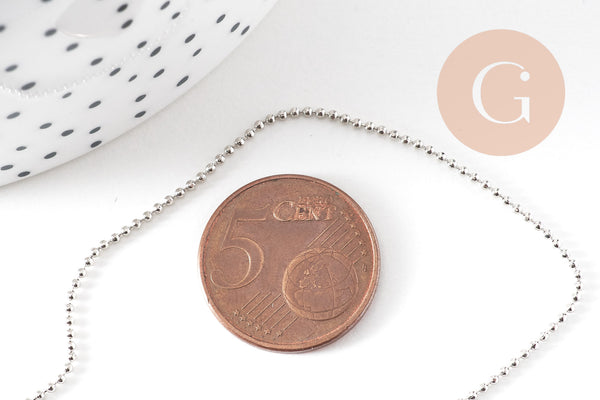 collier chaine boule laiton platine facettes 1.2 mm/45cm, x1 (G5350)