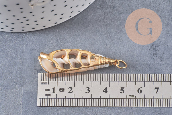 coquillage naturel blanc doré 43-47mm, pendentif argent création bijoux, x1 (G2087)