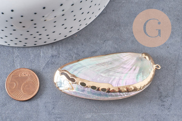 coquillage naturel blanc doré 53-70mm,pendentif argent création bijoux, x1 (G2086)