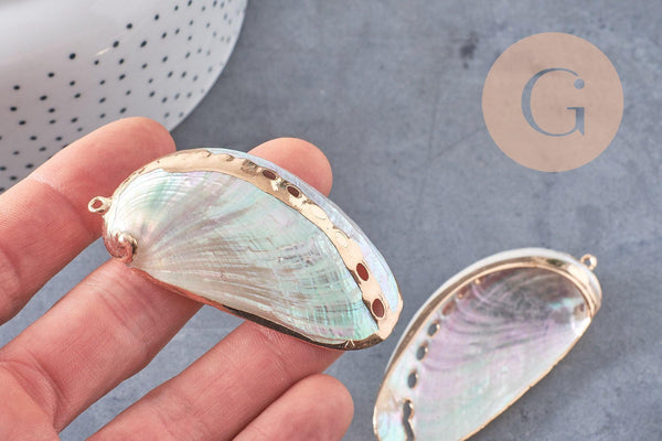 coquillage naturel blanc doré 53-70mm,pendentif argent création bijoux, x1 (G2086)