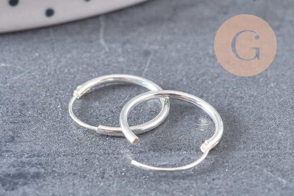 créoles fine argent 925 massif 14mm, x2 (G5412)