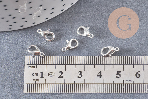 fermoir mousqueton zamac argenté 10mm, x20 (G10575)