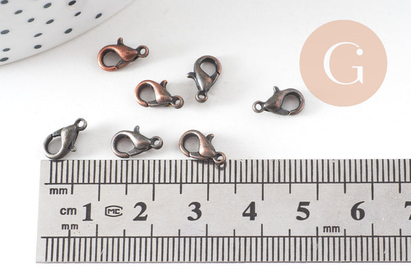 fermoir mousqueton zamac cuivre 10mm, x20 (G0997)