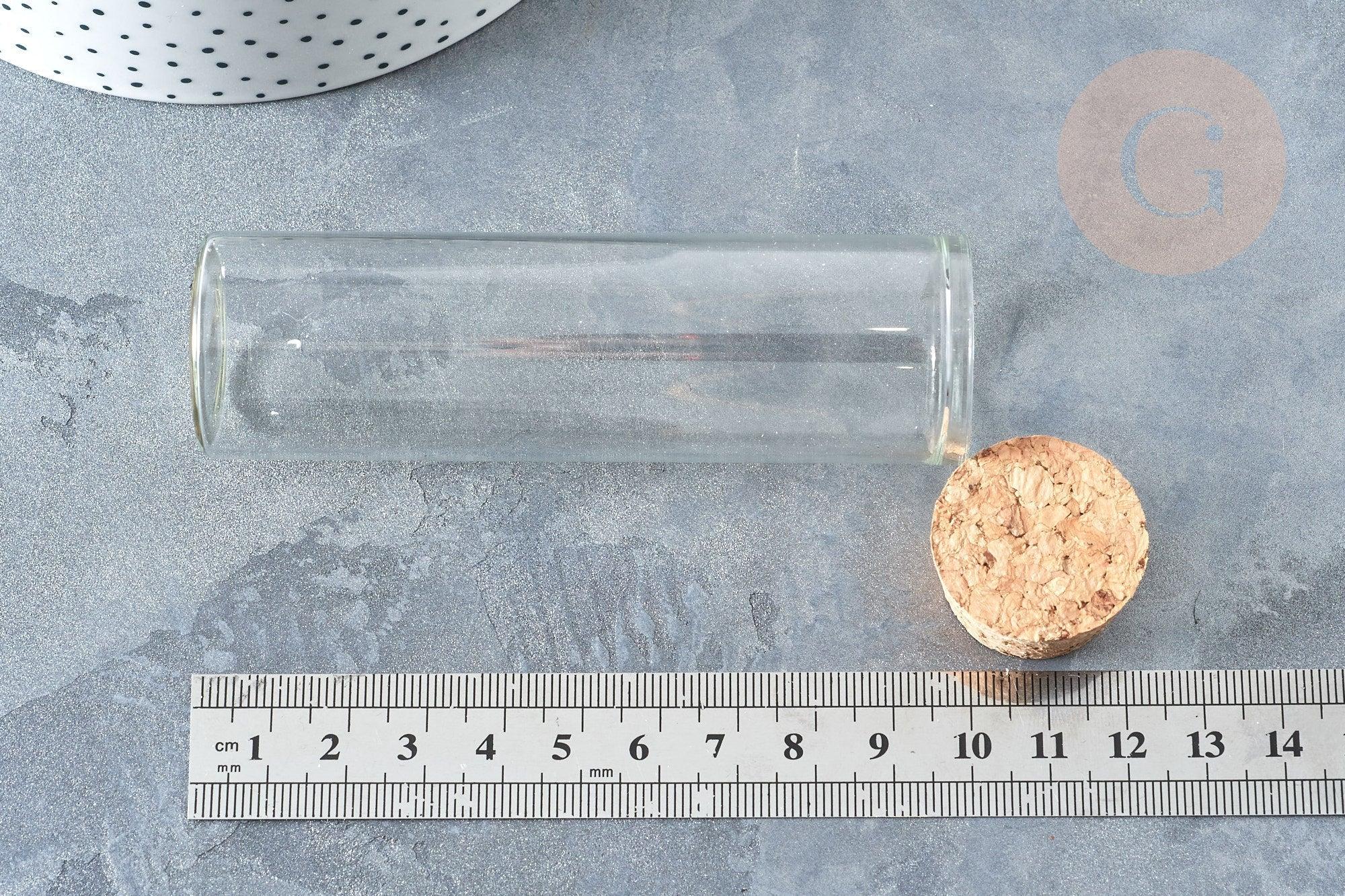 flacon éprouvette en verre borosilicate bouchon en liège 10cm, x1 (G7432)