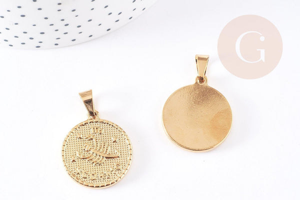Pendentif médaille ronde Scorpion acier 304 inoxydable doré à graver 29mm, x1 (G0816)