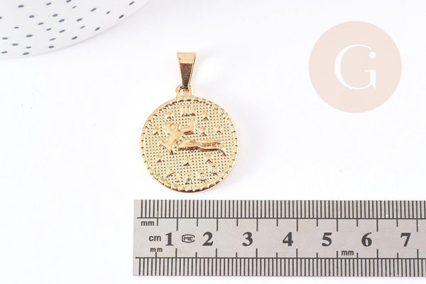 Pendentif médaille ronde Vierge acier 304 inoxydable doré à graver, x1 (G6113)