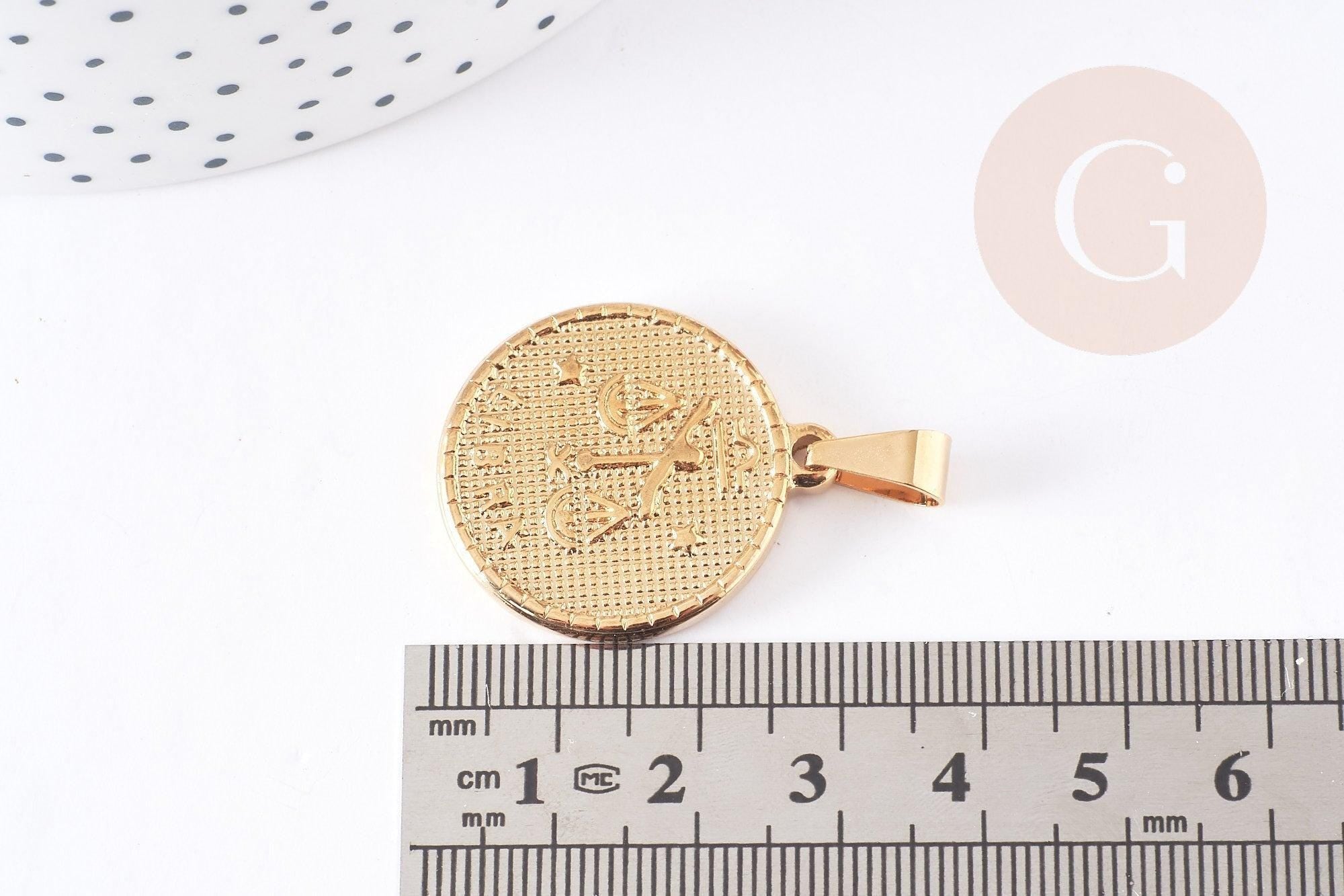Pendentif médaille ronde Balance acier acier 304 inoxydable doré à graver, x1 (G0817)