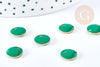 pendentif breloque plate ronde en laiton brut émail vert 10mm, x 5 (G8553)