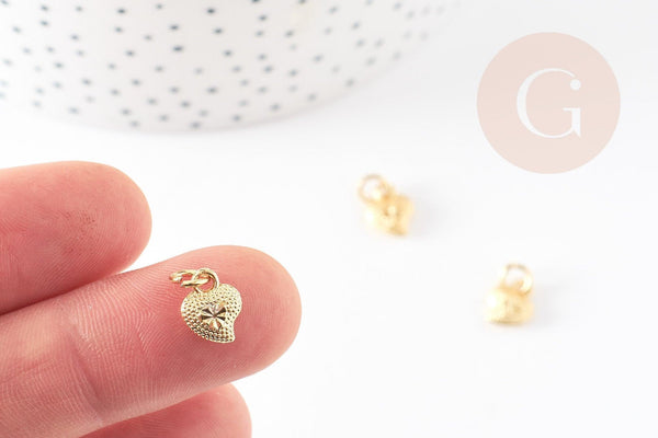 pendentif coeur zamac doré,fournitures créatives, sans nickel,perle géométrique,9.5mm, x5 G7514