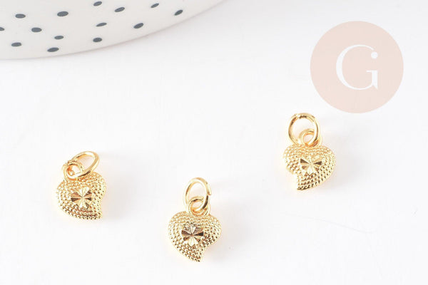 pendentif coeur zamac doré,fournitures créatives, sans nickel,perle géométrique,9.5mm, x5 G7514