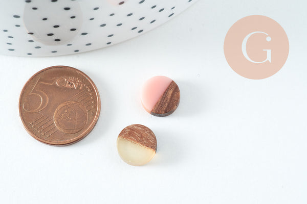 pendentif disque bois résine, bois naturel, perles bois, Perles géométriques,perle ronde,perle ronde bois création bijoux bois,10mm, x5 G0331