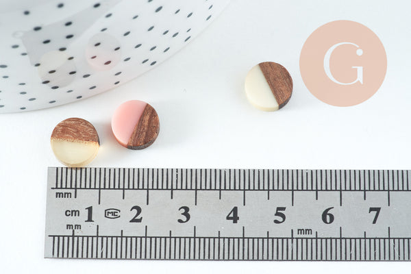 pendentif disque bois résine, bois naturel, perles bois, Perles géométriques,perle ronde,perle ronde bois création bijoux bois,10mm, x5 G0331