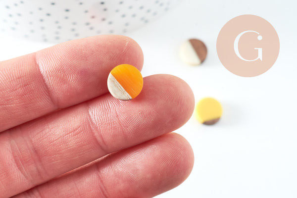 pendentif disque bois résine, bois naturel, perles bois, Perles géométriques,perle ronde,perle ronde bois création bijoux bois,10mm, x5 G0331