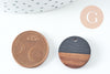 pendentif disque bois résine noire 18mm, création bijoux bois, x5 G2947
