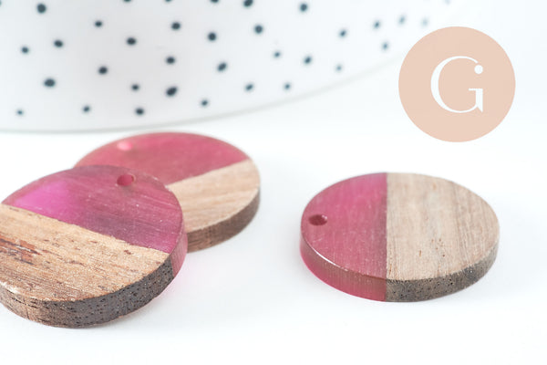 pendentif disque bois résine prune,bois naturel,perles bois,Perle géométrique,perle ronde,perle ronde bois,25mm,x5 G4639