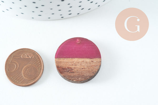 pendentif disque bois résine prune,bois naturel,perles bois,Perle géométrique,perle ronde,perle ronde bois,25mm,x5 G4639