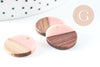 pendentif disque bois résine rose 18mm,création bijoux bois,x5 G1011