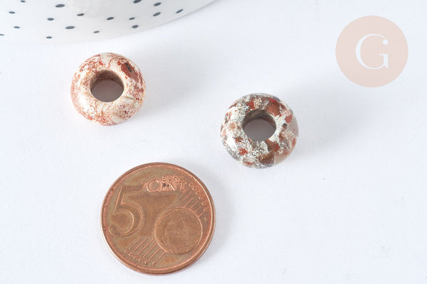 pendentif donut rondelle jaspe création bijoux 14mm, création bijoux pierre naturelle, x2 (G7558)
