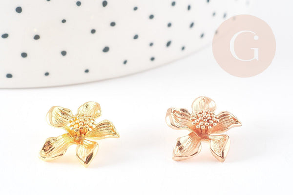 pendentif fleur laiton doré, pendentif fleur, fleur dorée, pendentif végétal,fleur laiton, pendentif doré,19mm, x5 G0614