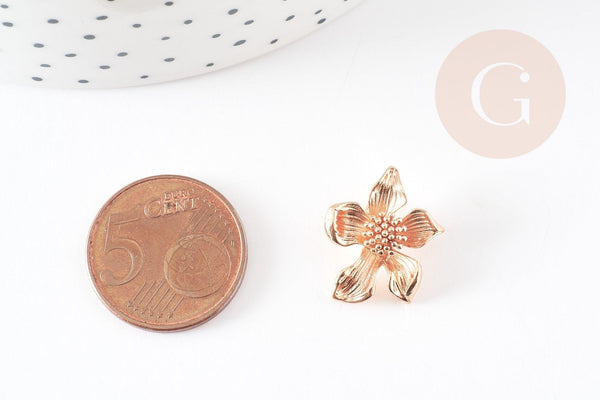 pendentif fleur laiton doré, pendentif fleur, fleur dorée, pendentif végétal,fleur laiton, pendentif doré,19mm, x5 G0614