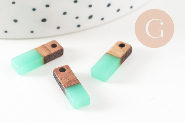 pendentif goutte bois résine rectangle bleu, bois naturel,perle bois, Perle géométrique,création bijoux bois,17mm,x5, G2618