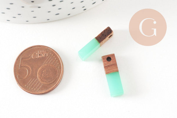 pendentif goutte bois résine rectangle bleu, bois naturel,perle bois, Perle géométrique,création bijoux bois,17mm,x5, G2618