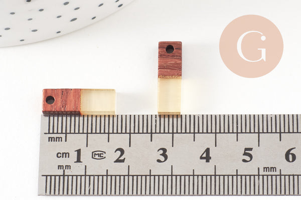 pendentif goutte bois résine rectangle, bois naturel,perle bois, Perle géométrique,perle rectangle,création bijoux bois,17mm,x5 G1830