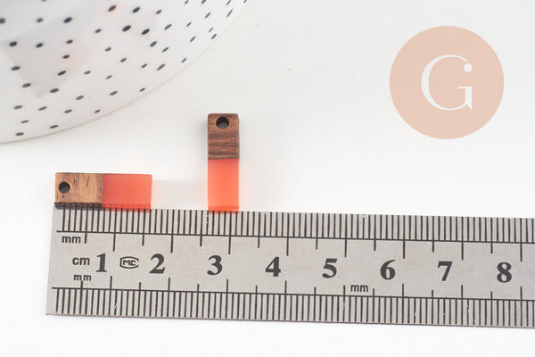 pendentif goutte bois résine rectangle orange corail 17mm,x5 (G4662)