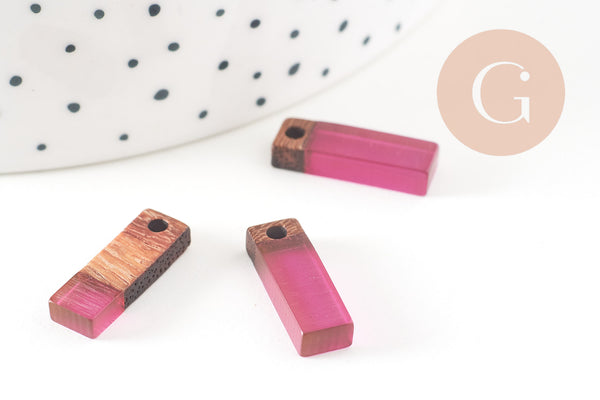 pendentif goutte bois résine rectangle violet prune, perle bois naturel, Perle géométrique,perle rectangle,création bijoux,17mm,x5 G3519