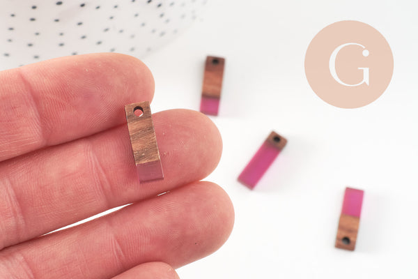 pendentif goutte bois résine rectangle violet prune, perle bois naturel, Perle géométrique,perle rectangle,création bijoux,17mm,x5 G3519