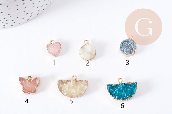 pendentif imitation pierre résine druzzy pierre lune 14-26mm, un pendentif pour création bijoux pierre, x1 (G5911)