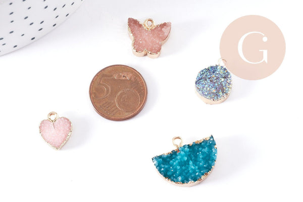 pendentif imitation pierre résine druzzy pierre lune 14-26mm, un pendentif pour création bijoux pierre, x1 (G5911)