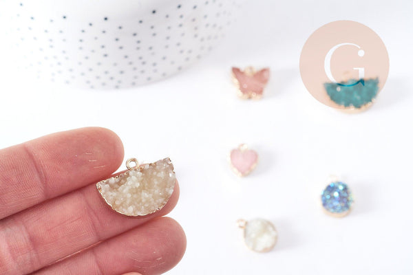 pendentif imitation pierre résine druzzy pierre lune 14-26mm, un pendentif pour création bijoux pierre, x1 (G5911)