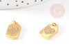 pendentif médaille rectangle coeur laiton doré 18k cristal sans nickel,création bijoux,pendentif amour, 17x10mm, x1 G3479