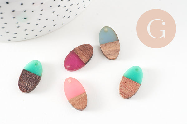 pendentif ovale bois résine 20mm, bois naturel, perles bois, Perles géométriques,perle ovale,perle ronde bois création bijoux bois, x5 G1465