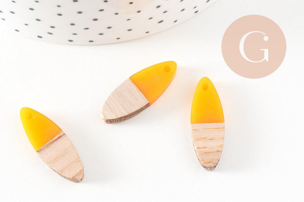 pendentif ovale bois résine jaune, bois naturel,perle bois, Perle géométrique,perle ovale,création bijoux bois,28mm, x5 G1524