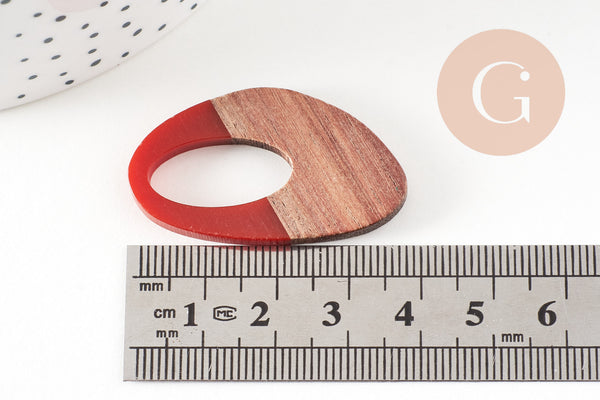 pendentif ovale bois résine , perle bois naturel, Perle géométrique,perle création bijoux bois,39mm,x5 G3783