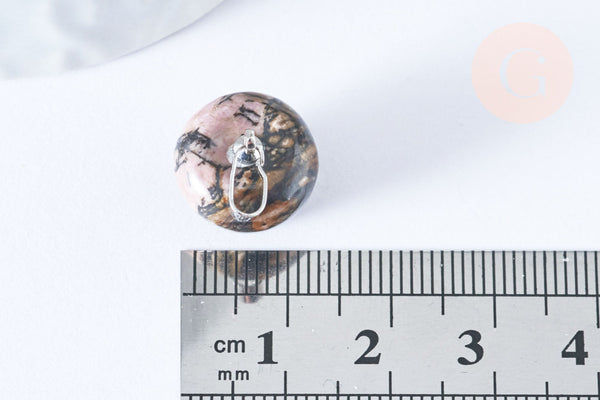 Pendentif pomme pierre naturelle acier inoxydable platine 14-15mm, x1 (G7109)