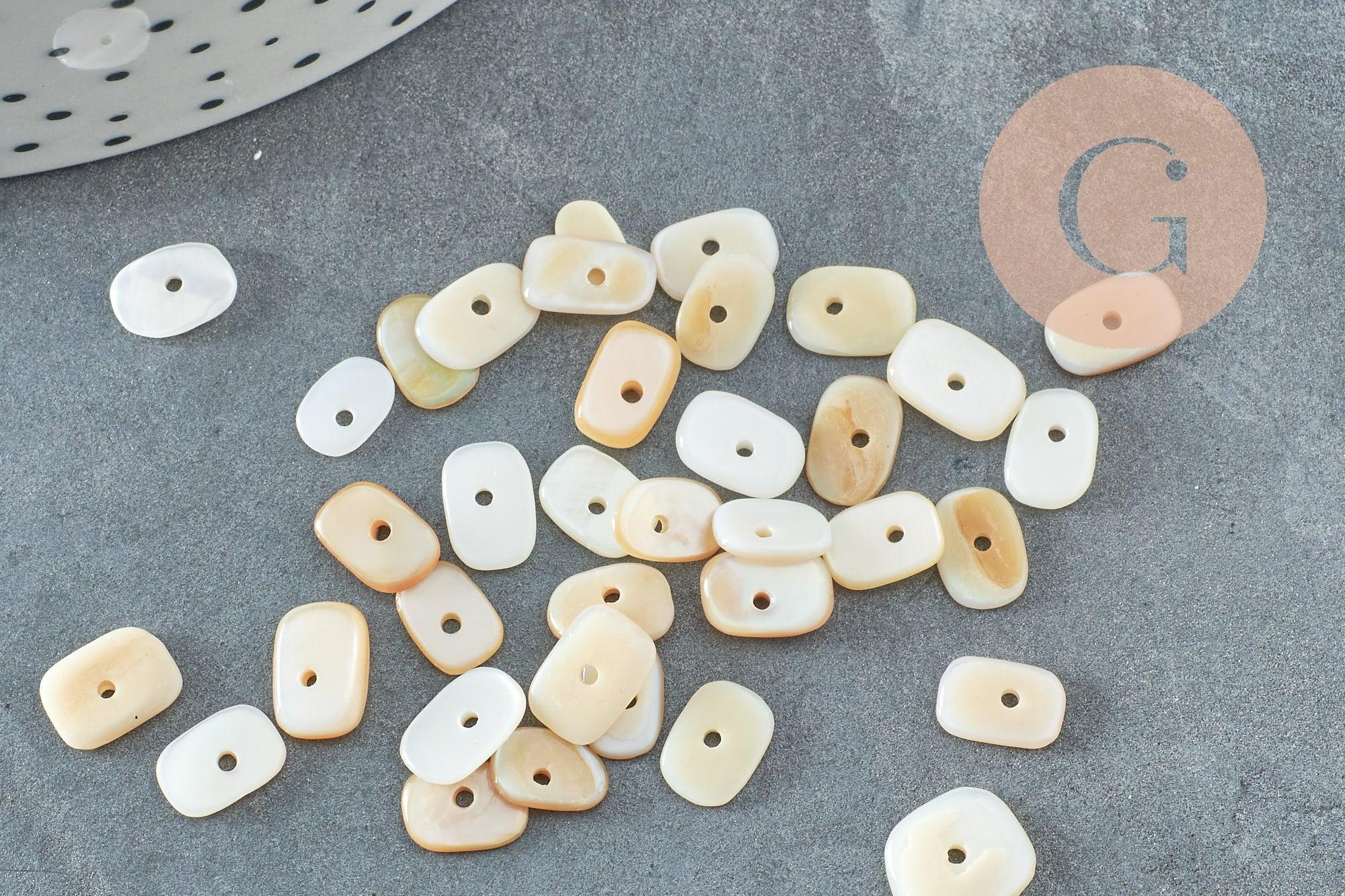 Perle plate ovale nacre blanche naturelle 7-10mm, perle coquillage ivoire naturels, x 20gr (G5847)