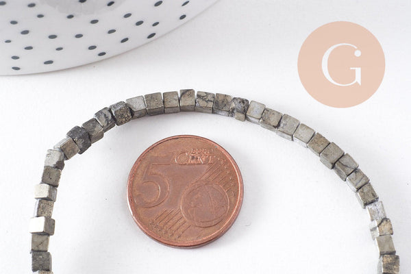 perle pyrite carrée , pyrite naturelle,pierre pyrite ,3mm,x1 fil de 120 perles (G2786)