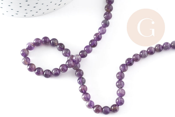 perle ronde amethyste violette naturelle 6mm, perles pour bijoux en pierre naturelle, x1 fil de 38cm (G1559)