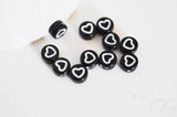 perle ronde coeur blanc plastique noir,perle plastique,perle ronde lettre,création bijoux, x 10Gr (G2490)