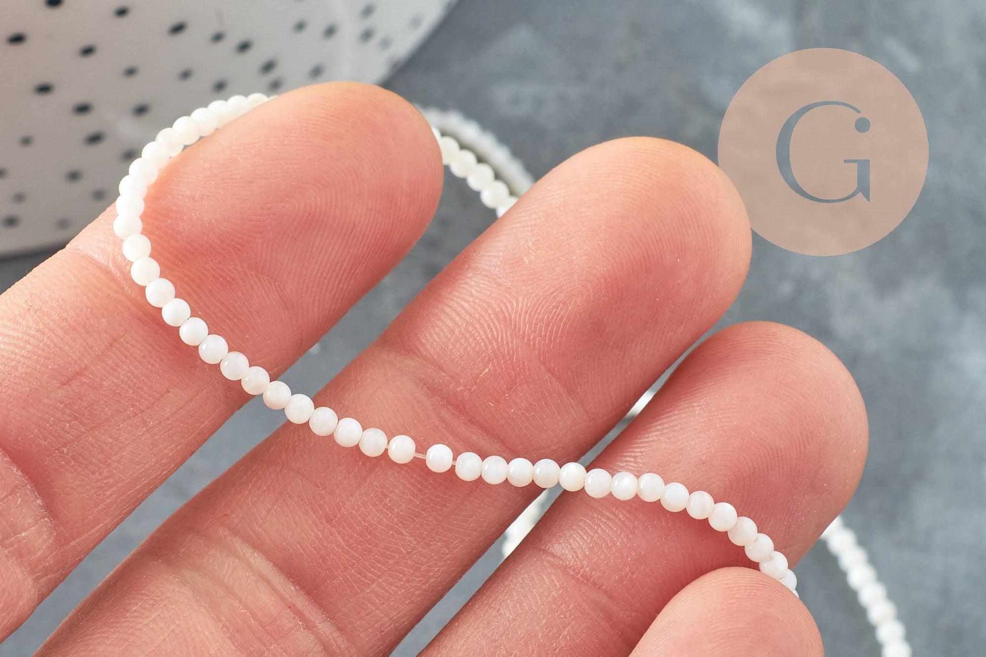 Perle ronde nacre blanche,perles coquillage,coquillage naturel,fil 40cm,2.5mm, x1 (G5449)