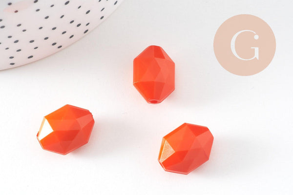 perles facettées plastique ORANGE, fournitures créatives, perles bijoux, fabrication bijoux, perles vintage, 1.8cm,x 10 (G7144)