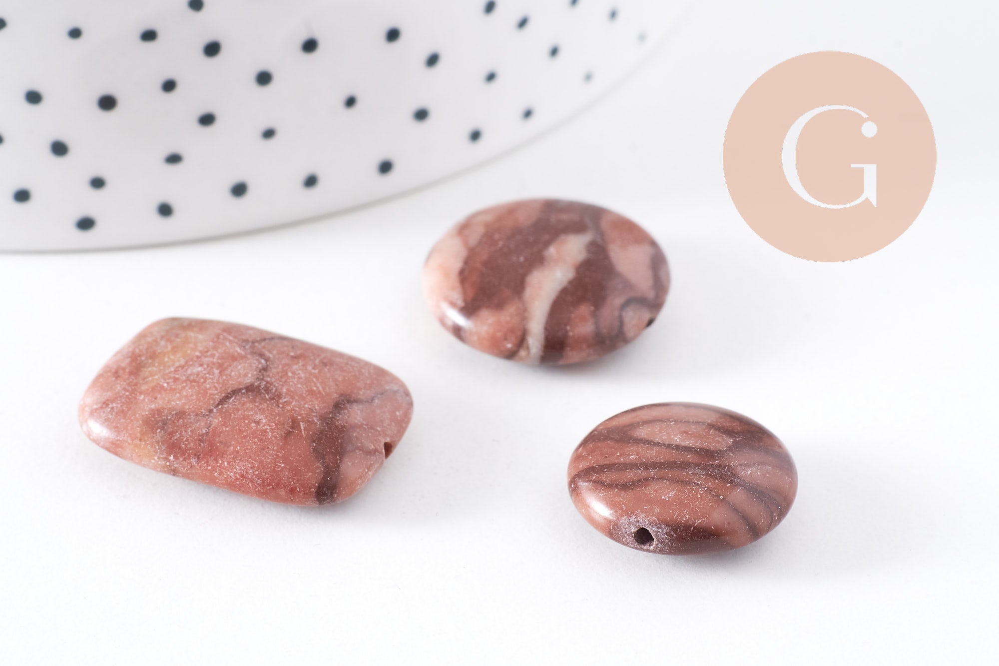 perles jaspe marron zébré naturel, x5 (G4895)
