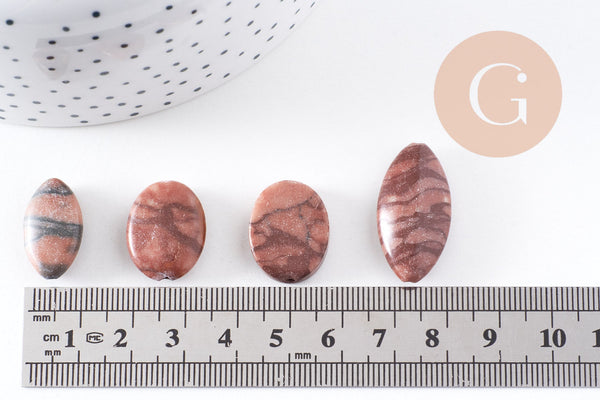 perles ovales jaspe sésame zébré naturel marron, x5 (G4896)