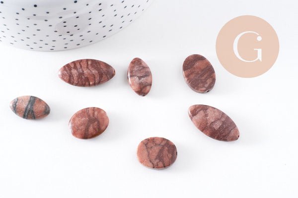 perles ovales jaspe sésame zébré naturel marron, x5 (G4896)