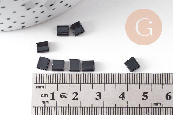 perles rocaille carré noir opaque, perle carré création bracelet, perle tila,4.5mm,2 trous, x50 (4.8GR) (G5479)