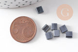 perles rocaille carré opaque noir irisé, perle carré création bracelet, perle tila,4.5mm,2 trous, x50 (4.8GR) (G5478)