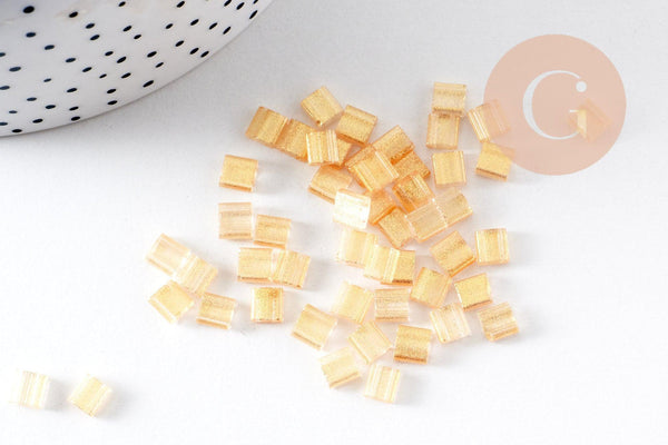 perles rocaille carré verre rectangle or nacré, perle carré création bracelet, perle tila,4.5mm,2 trous, x50 (4.8 GR) (G4453)